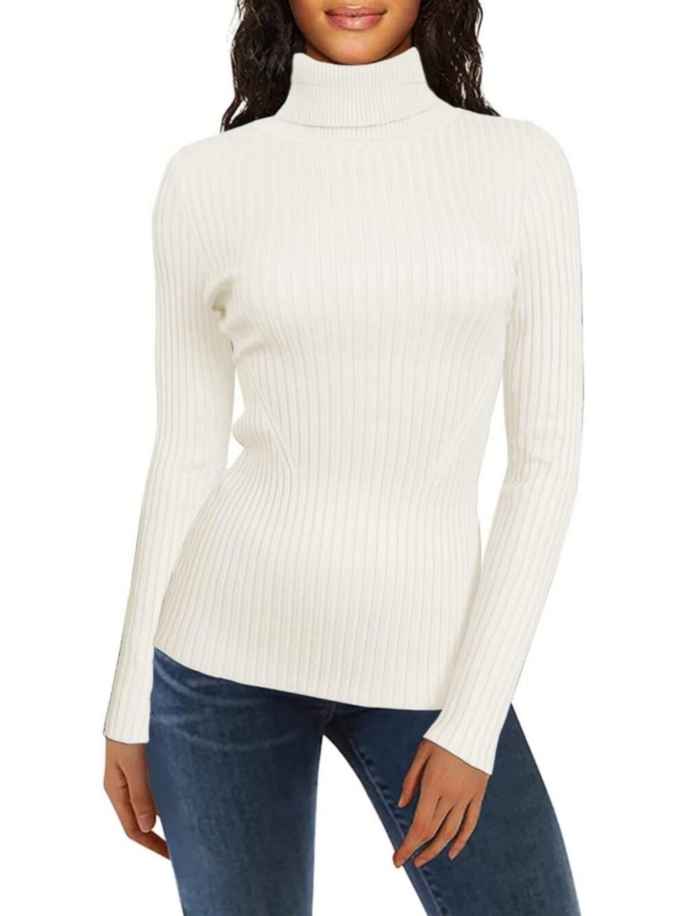 Cute Ribbed Turtleneck Sweater for Women | Warm Knitted Fitted Top